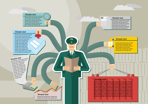 Russian Customs Service infographic. Kntejner, weigh, report. Wo — Stock Vector