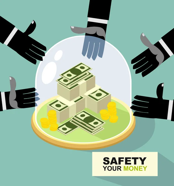 Hands are drawn to money. Protection against thieves — Stock Vector