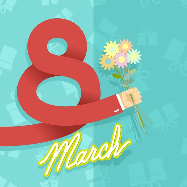 8 Mart. Dünya Kadınlar Günü. Adam elini tutarak buket 