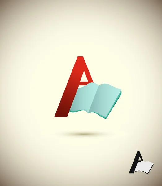 Logo letter A, with an open book. Concept design for the library — Stock Vector