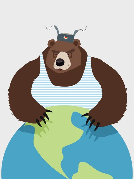Urso selvagem malvado da Rússia abraçando o planeta. A Ameaça . —  Vetores de Stock