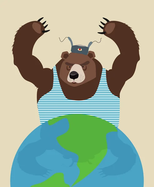 El oso ruso amenaza la paz. El globo. Tradicional ruso clo — Vector de stock