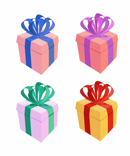 Conjunto de coloridas cajas de regalo con lazos y cintas. Vector illustr — Vector de stock