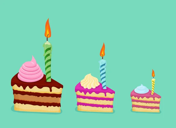 Set aus verschiedenen Kuchenscheiben. für Geburtstagskarte — Stockvektor