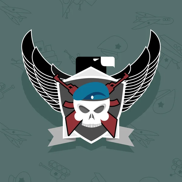 Logo militare. teschio con le ali sullo scudo — Vettoriale Stock