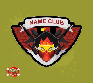 Logo paintball kulübü. Ölümlü paintball. Silah ve maske.