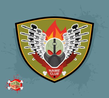 Logo paintball kulübü. Ölümlü paintball. Silah ve maske.