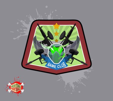 Logo paintball kulübü. Ölümlü paintball. Silah ve maske.
