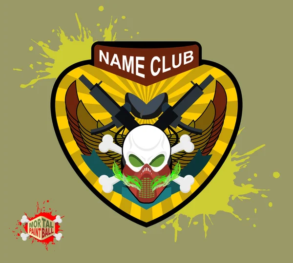 Logo y emblema del equipo Paintball. calavera aterradora en máscara de paintball — Archivo Imágenes Vectoriales