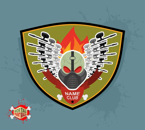 Logo club de paintball. Bola de pintura mortal. Armas y máscara . — Archivo Imágenes Vectoriales