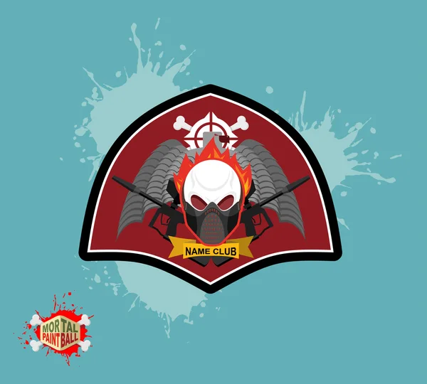 Logo de Paintball. máscara de protección skul. Escudo heráldico con alas — Archivo Imágenes Vectoriales