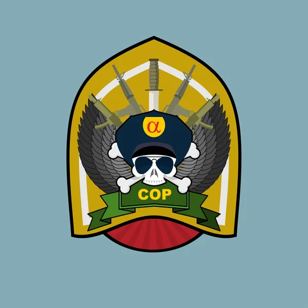 Emblema de las fuerzas especiales. Bordado de logotipo militar. Casco de cráneo wi — Vector de stock