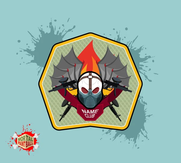 Paintball-Team-Logo und Emblem. Gruseliger Schädel in Paintball-Maske — Stockvektor