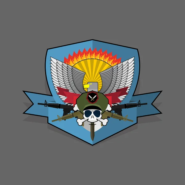 Special forces emblem. Militära logo broderier. Skalle hjälm wi — Stock vektor