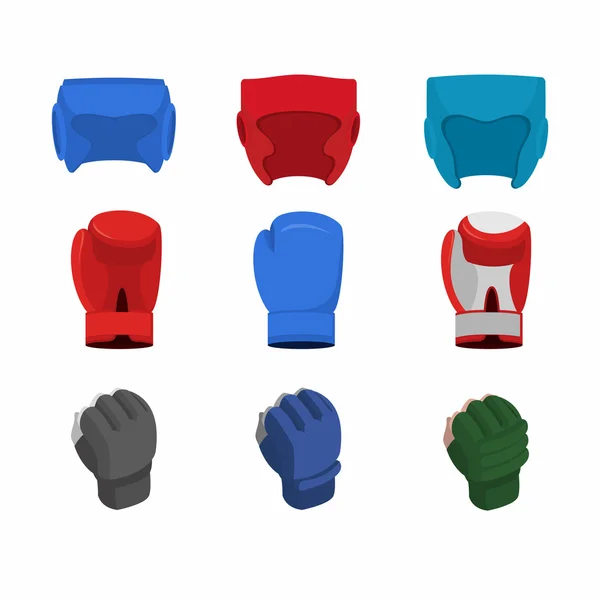 Boxing gloves, helmet, gloves for the mix fight — Stock Vector