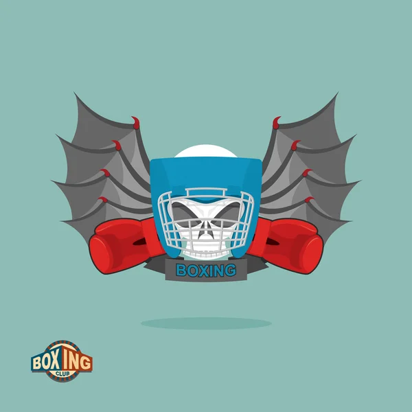 Emblema de boxeo. Cráneo en un casco de boxeo con guantes, con alas — Archivo Imágenes Vectoriales