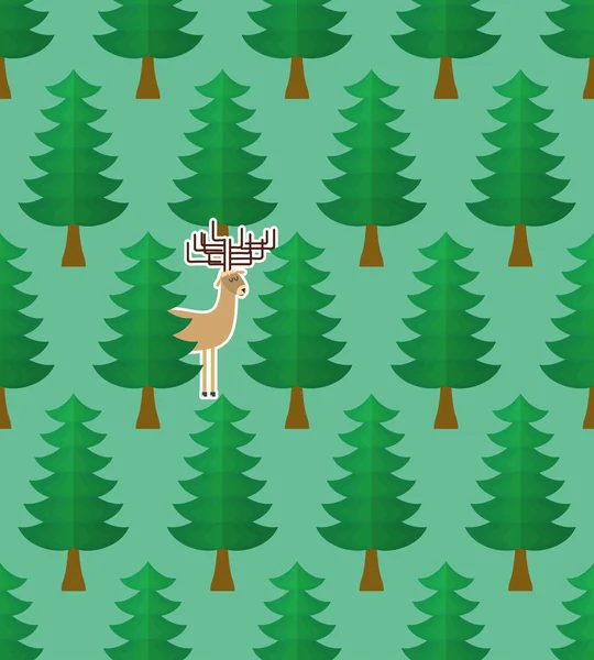 森林と鹿のシームレスなパターン。ベクトル図 — ストックベクタ