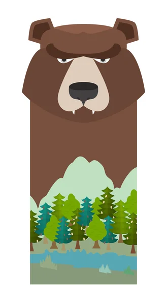 Bär. Kopf Grizzlybär. Vorlage für Reservat und Waldpark. l — Stockvektor
