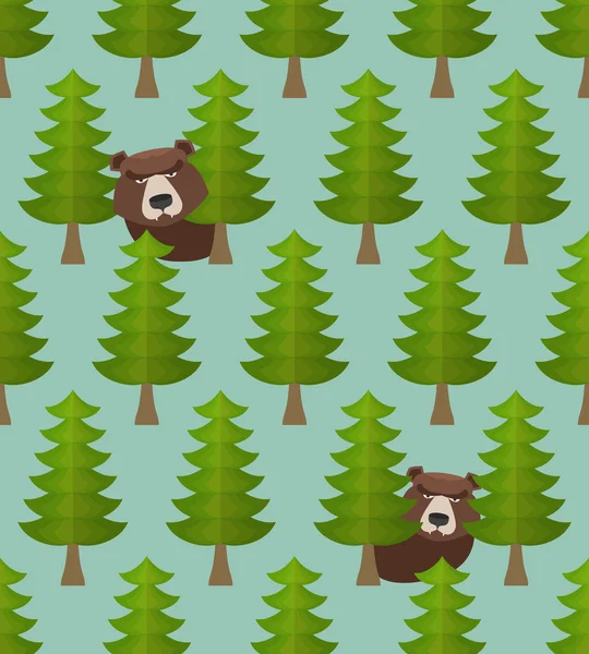 Oso patrón inconsútil bosque. Ilustración vectorial — Vector de stock