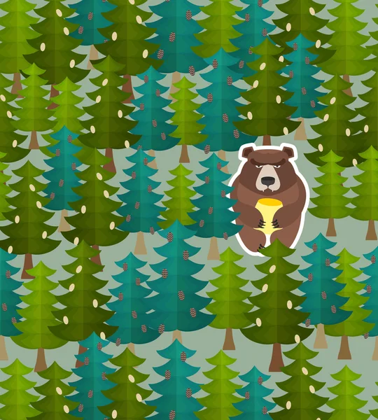 Bear forest seamless pattern. Vector illustration — Stock Vector