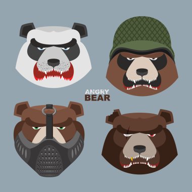 Vahşi kızgın ayılar ayarlayın. Kızgın ayı Panda askeri bir kask, bea içinde