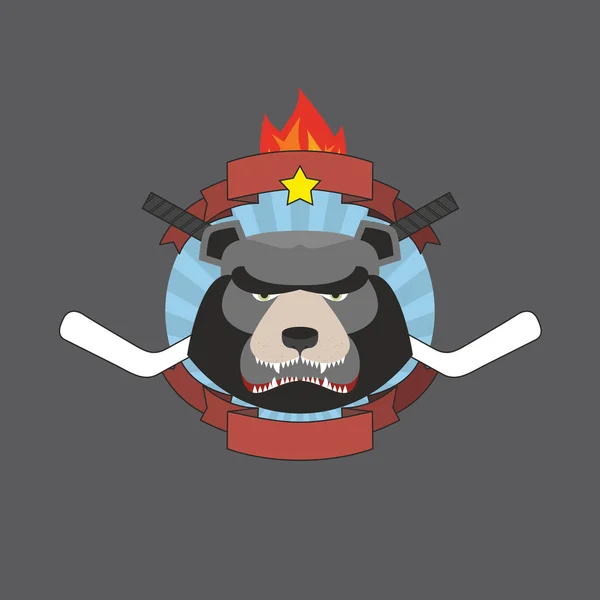 Emblema dell'orso da hockey. Illustrazione vettoriale — Vettoriale Stock