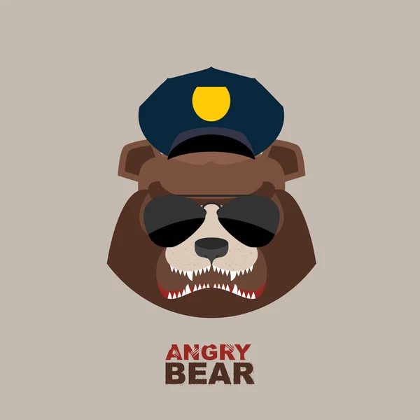 성 난 곰입니다. 경찰 곰. 경찰 모자 — 스톡 벡터