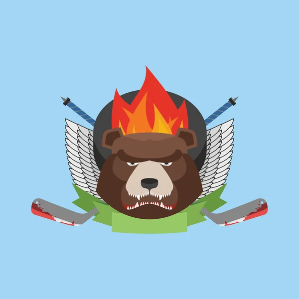 Emblema dell'orso da hockey. Illustrazione vettoriale — Vettoriale Stock