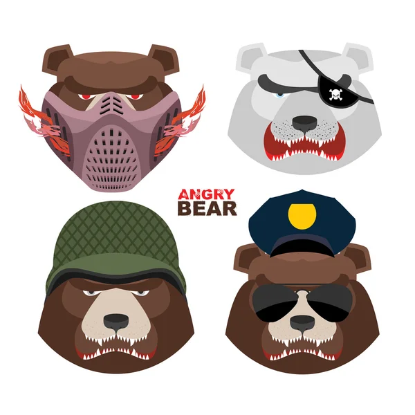 Bears set. A masked bear, polar bear, grizzly bear PIRATE in an Stock Vector