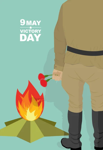 9 maja. Wieczny ogień i rosyjskich żołnierzy. Dzień zwycięstwa — Wektor stockowy