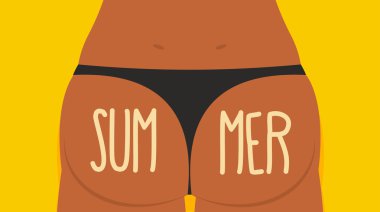 Kız Tan. Külot kıçından. Yaz. Vektör çizim. Bikini S