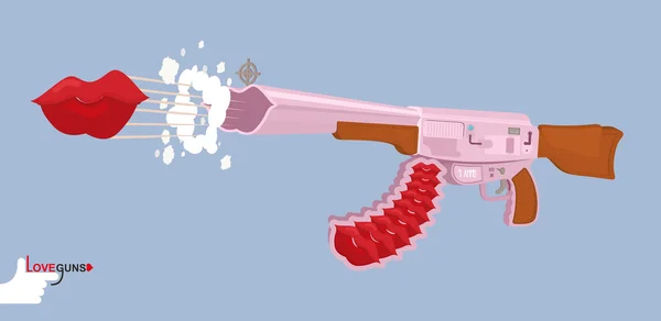 Pistola de amor. Un beso. Día de San Valentín. Rifle de cupidos. Ilustración del vector — Archivo Imágenes Vectoriales