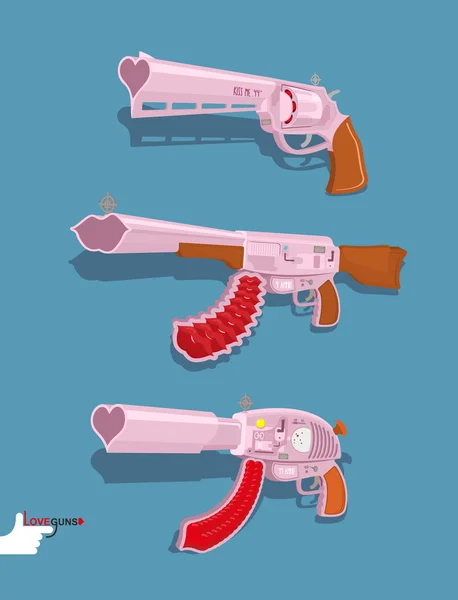 Preparen armas de amor. Automático, Blaster, Magnum. Ilustración vectorial — Archivo Imágenes Vectoriales