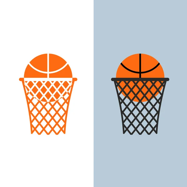 バスケット ボールのロゴ。ボールとバスケット ボールの試合のためのネット — ストックベクタ