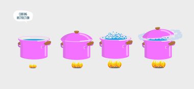 Set cooking plates. Boiling water for various dishes. clipart