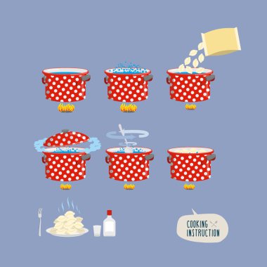Pişirme talimatları. Infographics köfte yemek. Vektör 