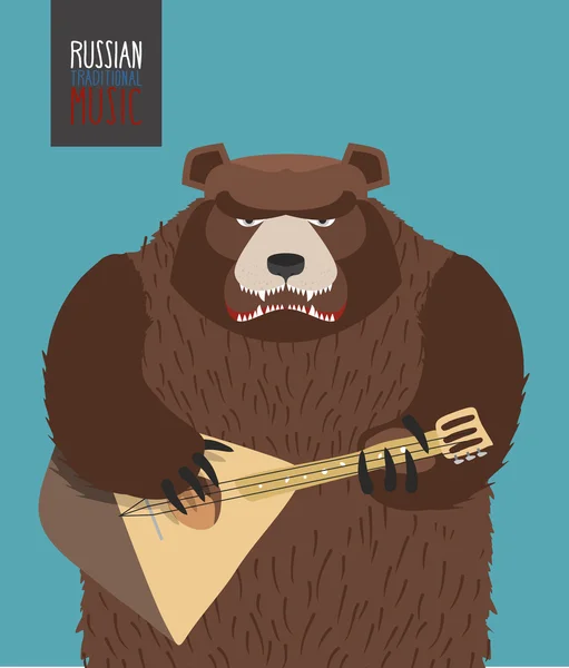 Bear suonava la balalaika. Instrum musicale nazionale russo — Vettoriale Stock