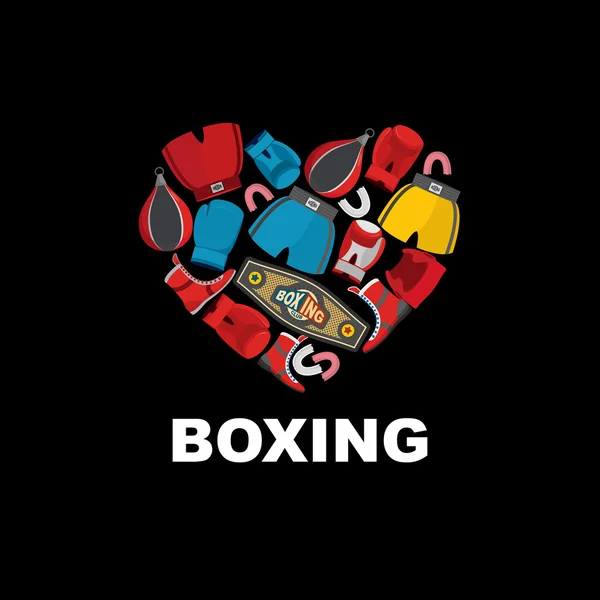 Symbole du cœur de la boxe : casque, short et boxe gl — Image vectorielle