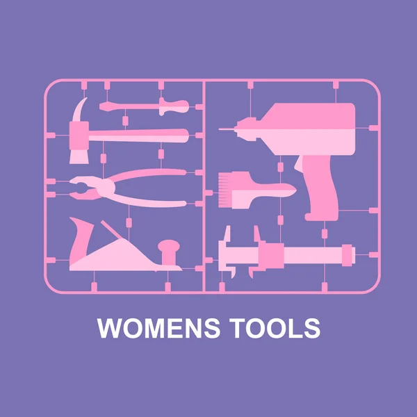 Pink tools. Set for women. plastic model kits for blondes. Vecto — Stock Vector