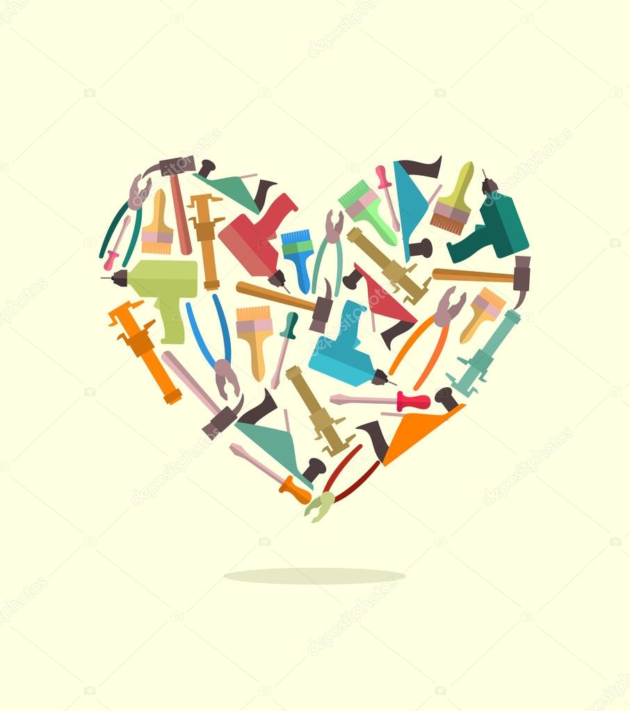 Symbol of  heart of construction tools. Logo for  store or workshop tools, carpentry. Vector illustration