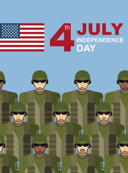 4th july. American independence day. Soldiers with military camo