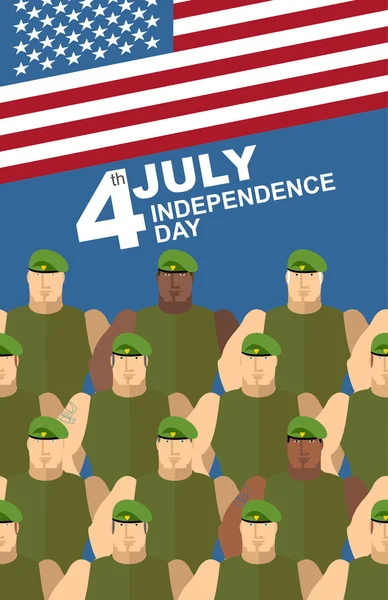 4 juli. Amerikaanse onafhankelijkheidsdag. Soldaten in groene baretten. S — Stockvector