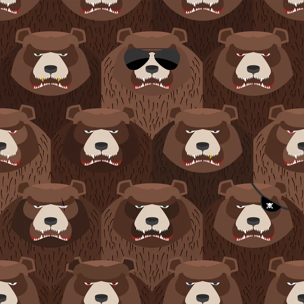 Seamless pattern of brown angry bear. A flock of evil and scary — Stock Vector