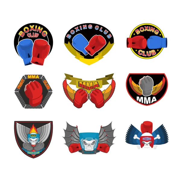 Conjunto de emblemas de boxeo, logotipos y rayas. MMA, logo del club de lucha — Archivo Imágenes Vectoriales