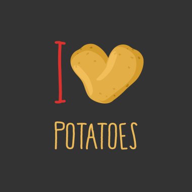 Patates seviyorum. Olgun patates kalbinde. Vektör çizim