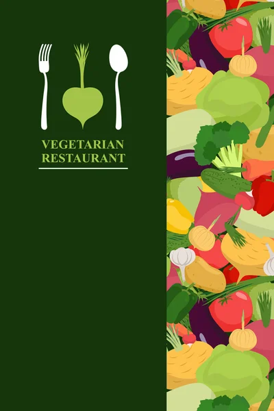 Cubierta de menú vegetariano para restaurante o Café. Manojo de verduras frescas — Vector de stock