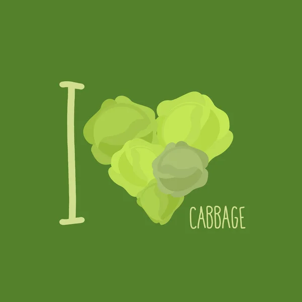 I love cabbage. Heart of green cabbage. Vector illustration — Stock Vector