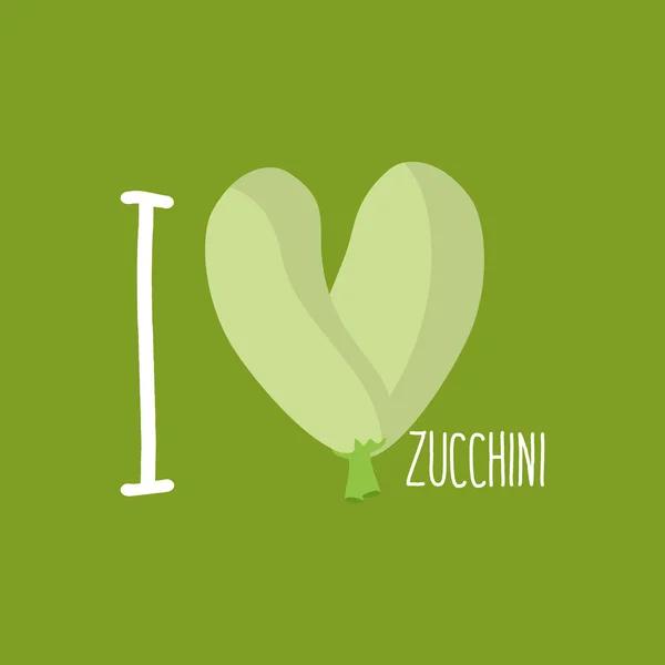 Me encanta el calabacín. Corazón de calabacines verdes. Ilustración vectorial — Vector de stock