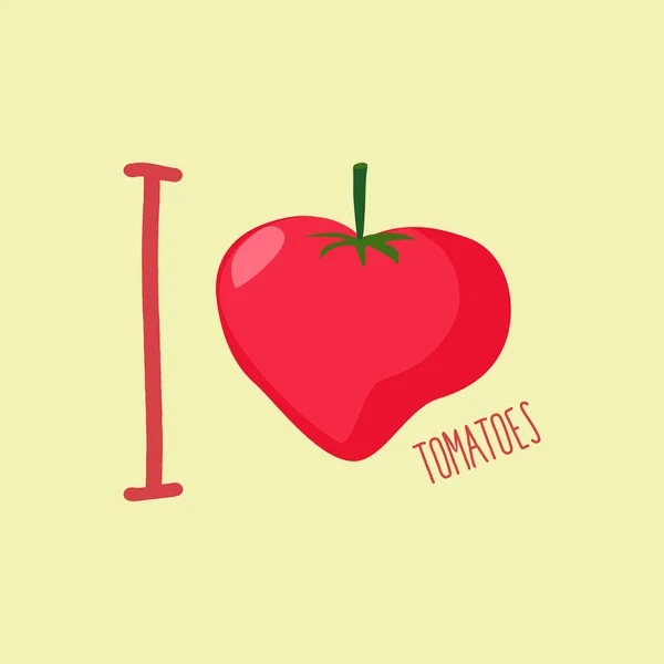 Eu adoro tomates. Coração de tomates vermelhos. Ilustração vetorial — Vetor de Stock