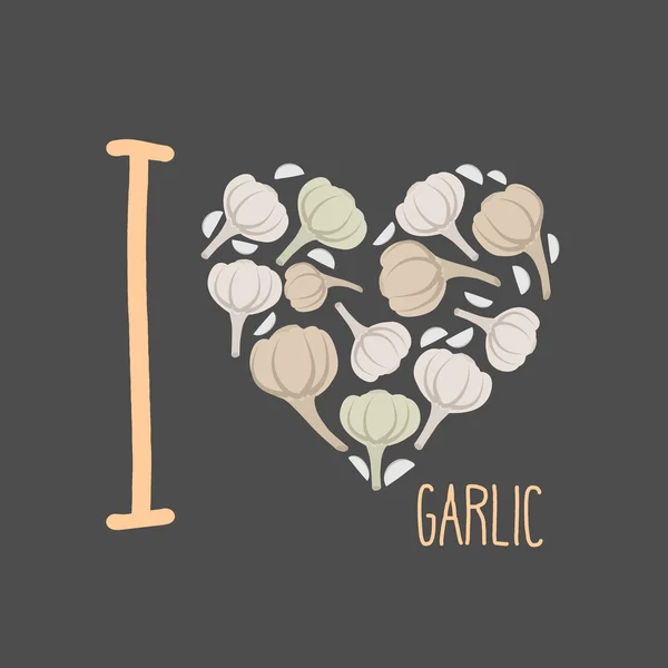 I love garlic. Heart of earthy garlic. Vector illustration — Stock Vector